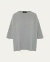 Eskandar Slash-neck 3/4-sleeve Sweater With Slits (long Plus Length) In Silver