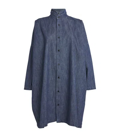 Eskandar Stand-collar Longline Shirt In Blue