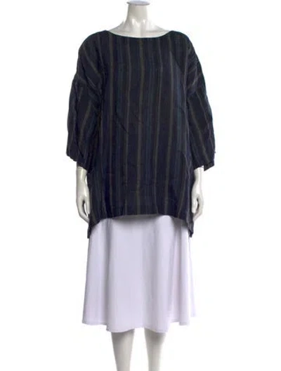 Pre-owned Eskandar Striped Bateau Neckline Top In Blue