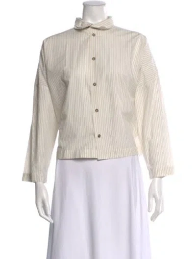 Pre-owned Eskandar Striped Long Sleeve Blouse In White