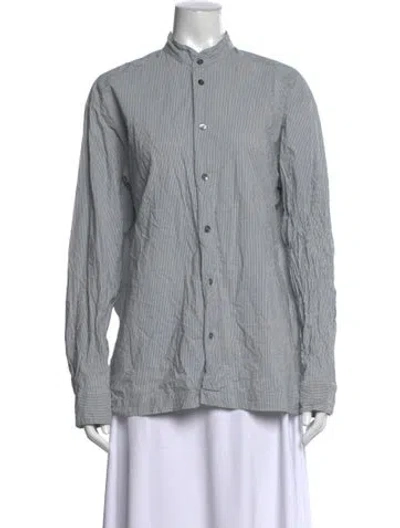 Pre-owned Eskandar Striped Long Sleeve Button-up Top In Gray