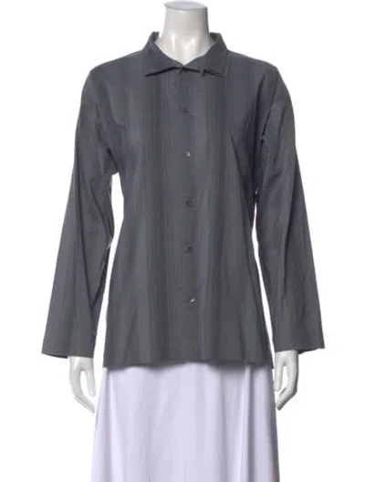 Pre-owned Eskandar Striped Long Sleeve Button-up Top In Gray