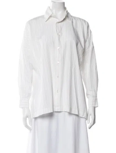 Pre-owned Eskandar Striped Long Sleeve Button-up Top In Neutrals