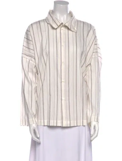 Pre-owned Eskandar Striped Long Sleeve Button-up Top W/ Tags In White