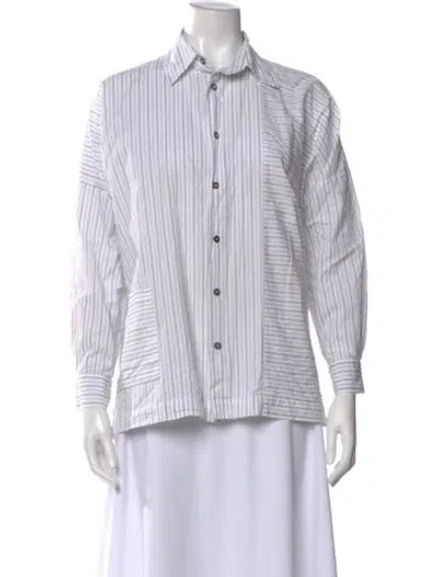 Pre-owned Eskandar Striped Long Sleeve Button-up Top In White