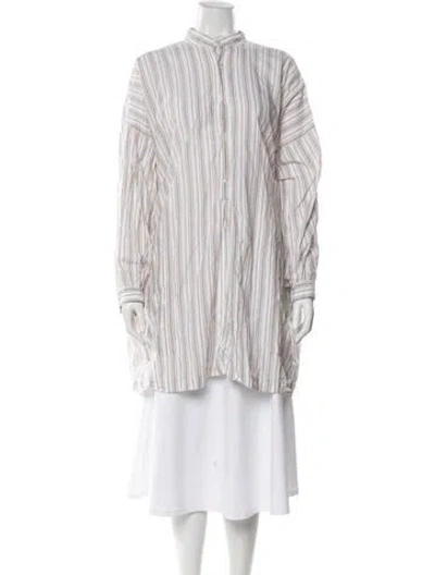 Pre-owned Eskandar Striped Long Sleeve Tunic In White