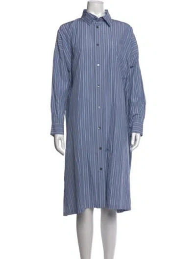 Pre-owned Eskandar Striped Midi Length Dress In Blue