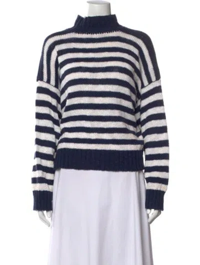 Pre-owned Eskandar Striped Mock Neck Sweater In Blue