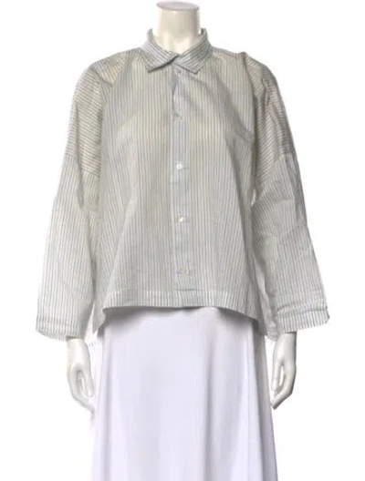 Pre-owned Eskandar Striped Three-quarter Sleeve Button-up Top In Neutral