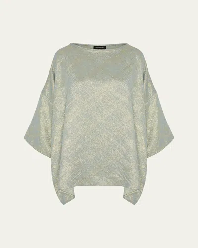 Eskandar Three-quarter Sleeve Bateau Neck Tunic (long Length) In Woadgold
