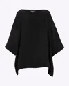 Eskandar Three-quarter Sleeve Bateau Neck Tunic Top (long) In Black