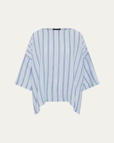 Eskandar Three-quarter Sleeve Scoop Neck Tunic (mid Plus Length) In Blue