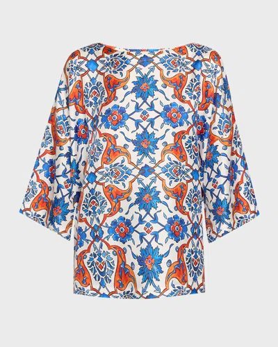 Eskandar Three-quarter Sleeve Scoop Neck Tunic (mid Plus Length) In Lapisorange