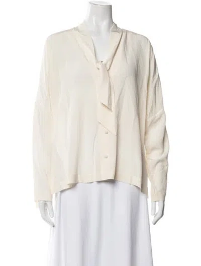 Pre-owned Eskandar Tie Neck Long Sleeve Blouse In Neutrals