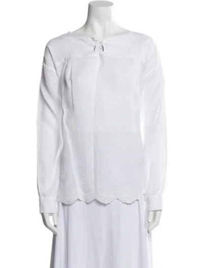 Pre-owned Eskandar Tie Neck Long Sleeve Blouse In White