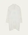 Eskandar Tile-print Ottoman Wide A-line Collarless Shirt With Slits (very Long Length)