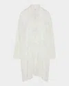 Eskandar Tile-print Ottoman Wide A-line Collarless Shirt With Slits (very Long Length)