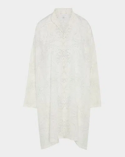 ESKANDAR TILE-PRINT OTTOMAN WIDE A-LINE COLLARLESS SHIRT WITH SLITS (VERY LONG LENGTH)