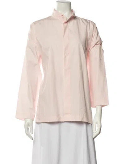 Pre-owned Eskandar Turtleneck Long Sleeve Button-up Top In Pink