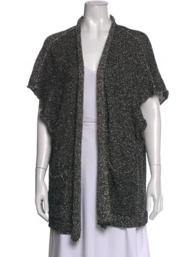 Pre-owned Eskandar Tweed Pattern Open Front Sweater In Black