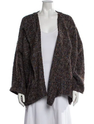 Pre-owned Eskandar Tweed Pattern Open Front Sweater In Brown