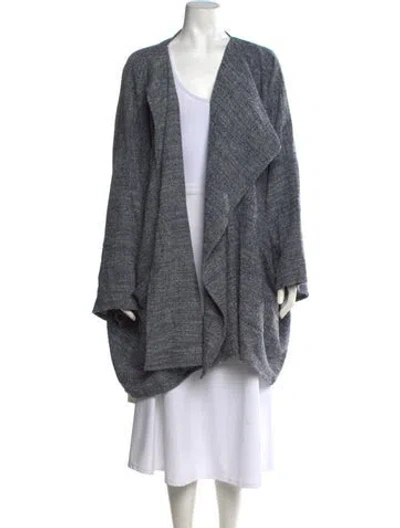 Pre-owned Eskandar Tweed Pattern Open Front Sweater In Grey