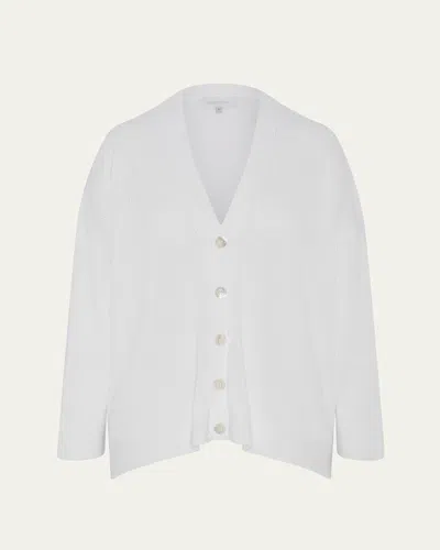 Eskandar V-neck Cardigan (mid Length) In White