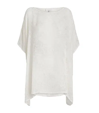 Eskandar Velvet Floral Kaftan Blouse In White