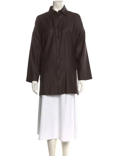 Pre-owned Eskandar Virgin Wool Long Sleeve Button-up Top In Brown