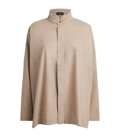 Eskandar Virgin Wool-cashmere Double Stand-collar Shirt In Neutral