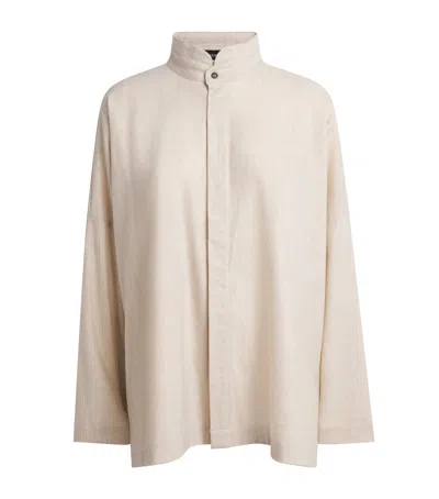 Eskandar Virgin Wool-cashmere Double Stand-collar Shirt In Neutral