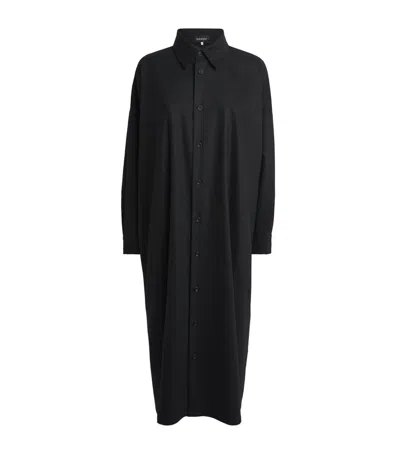 Eskandar Virgin Wool-cashmere Wide Midi Shirt Dress In Black