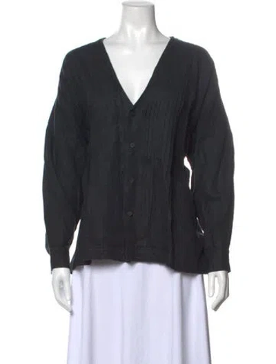 Pre-owned Eskandar V-neck Long Sleeve Button-up Top In Black