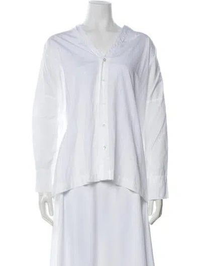 Pre-owned Eskandar V-neck Long Sleeve Button-up Top In White