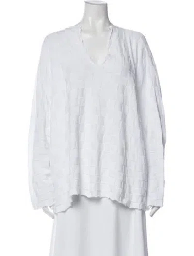 Pre-owned Eskandar V-neck Long Sleeve Top In White