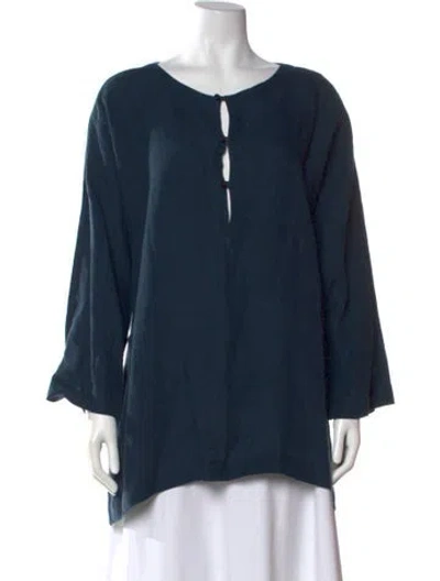 Pre-owned Eskandar V-neck Long Sleeve Tunic In Blue