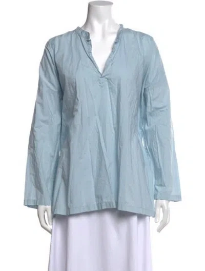Pre-owned Eskandar V-neck Long Sleeve Tunic In Blue
