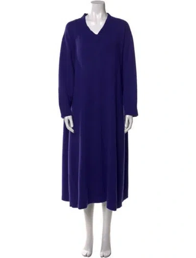 Pre-owned Eskandar V-neck Midi Length Dress In Blue