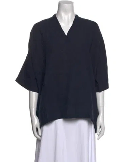 Pre-owned Eskandar V-neck Three-quarter Sleeve Blouse In Blue