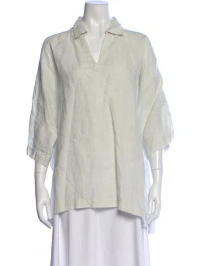 Pre-owned Eskandar V-neck Three-quarter Sleeve Top In White