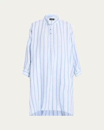 Eskandar Wide A-line Artists Smock Dress With Collar In Blue