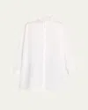 Eskandar Wide A-line Collarless Classic Shirt (long Plus) In White