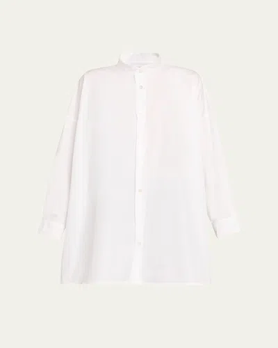 Eskandar Wide A-line Collarless Classic Shirt (long Plus) In White
