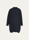 Eskandar Wide A-line Collarless Classic Shirt (long Plus) In White