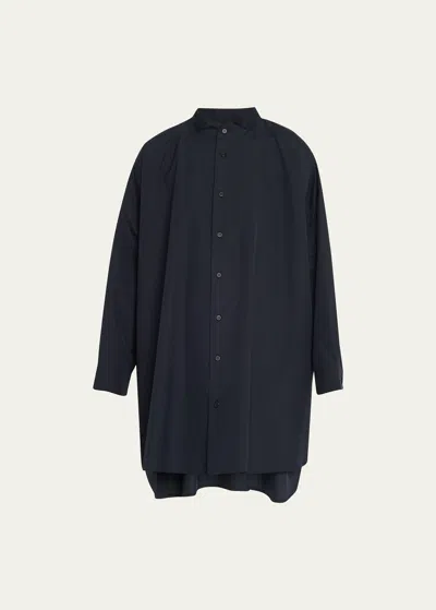 Eskandar Wide A-line Collarless Classic Shirt (long Plus) In White