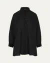 Eskandar Wide A-line Collarless Shirt With Slits (long Plus) In Black