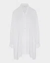 Eskandar Wide A-line Collarless Shirt With Slits (long Plus) In White