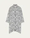 Eskandar Wide A-line Collarless Shirt With Slits (very Long) In Grey