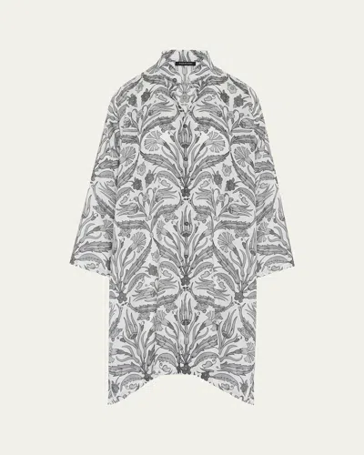 Eskandar Wide A-line Collarless Shirt With Slits (very Long) In Grey