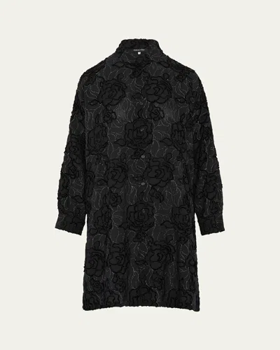 Eskandar Wide A-line Collarless Shirt With Slits (very Long Length) In Blacksilver